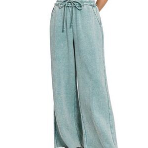 Zenana Better Together Acid Wash Lounge Pants - Ash Blue Small NWT